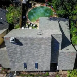 aerial view of a house showing the proper methods of roof ventilation